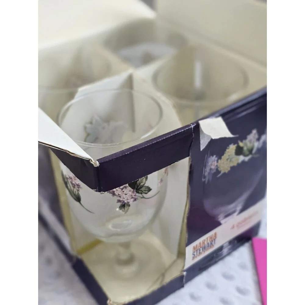 Martha Stewart Everyday Goblets Set New Box Vintage Cottagecore Flower Glasses